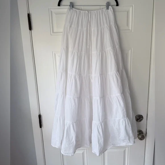 Dissh White Tiered Maxi Skirt Size 2 xs linen blend elastic waist long lined - Picture 1 of 4